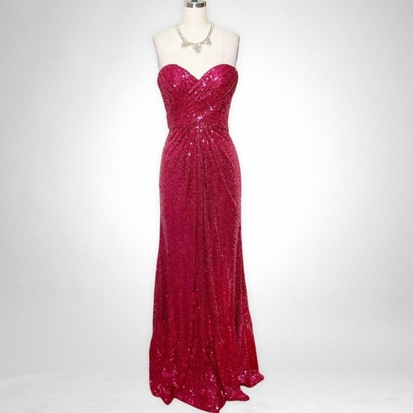 La Femme Red Sequin Strapless Formal Dress Prom Evening Gown Mermaid 4 - Picture 1 of 11
